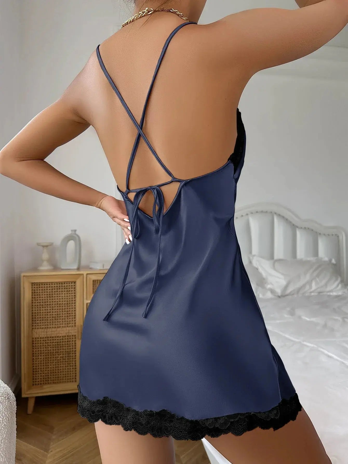 LacyMate™ Lace-Up Satin Nightdress