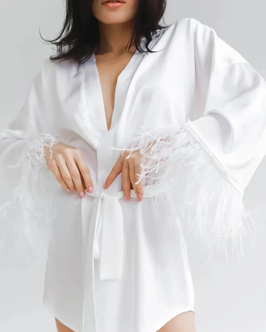 LacyMate™ Feather Satin Sleep Robe